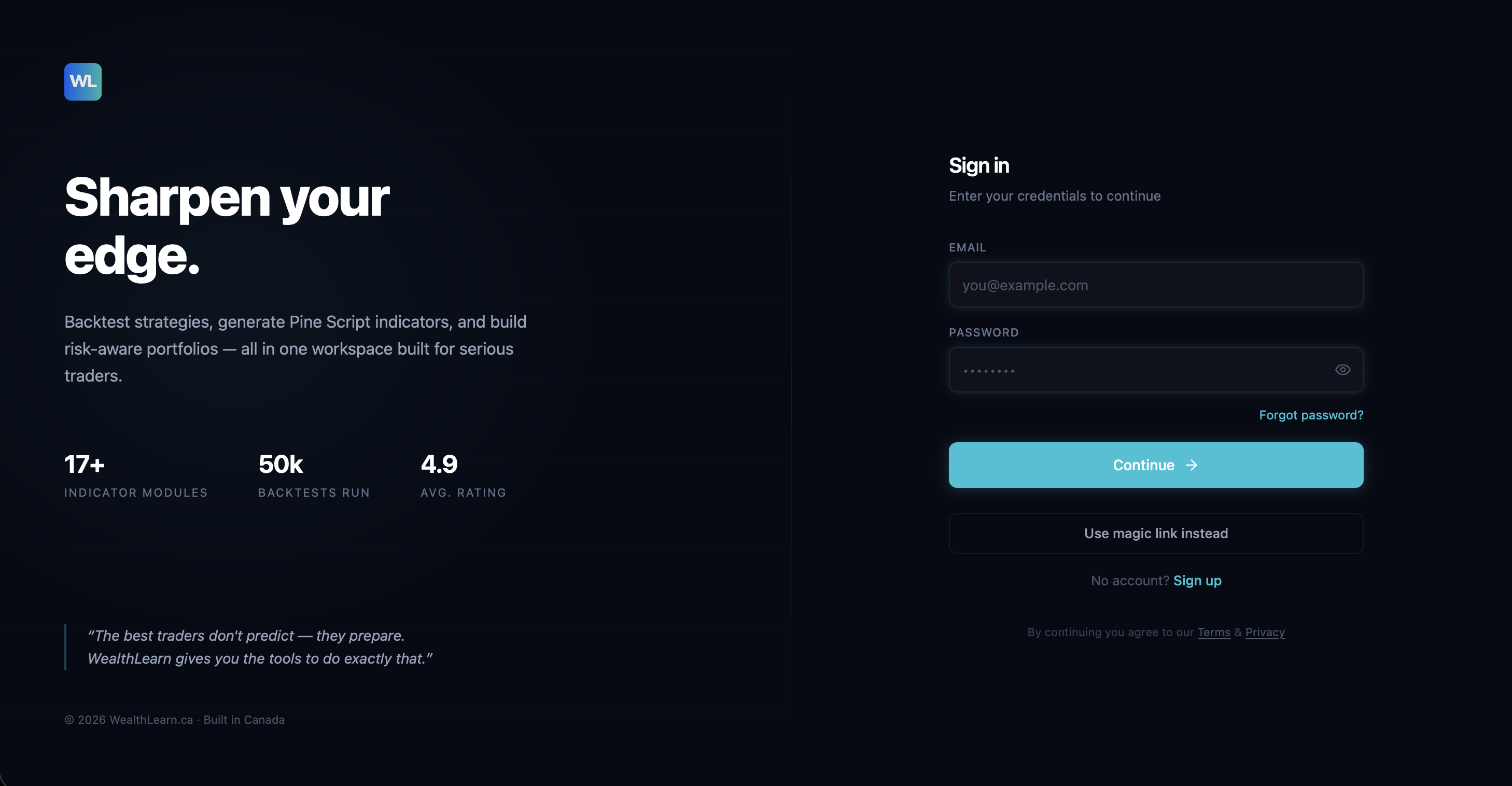 WealthLearn landing page